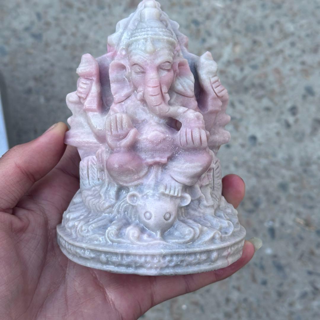 天然石ピンクオパールのガネーシャ　置物　ご購入前に在庫確認必要G.151