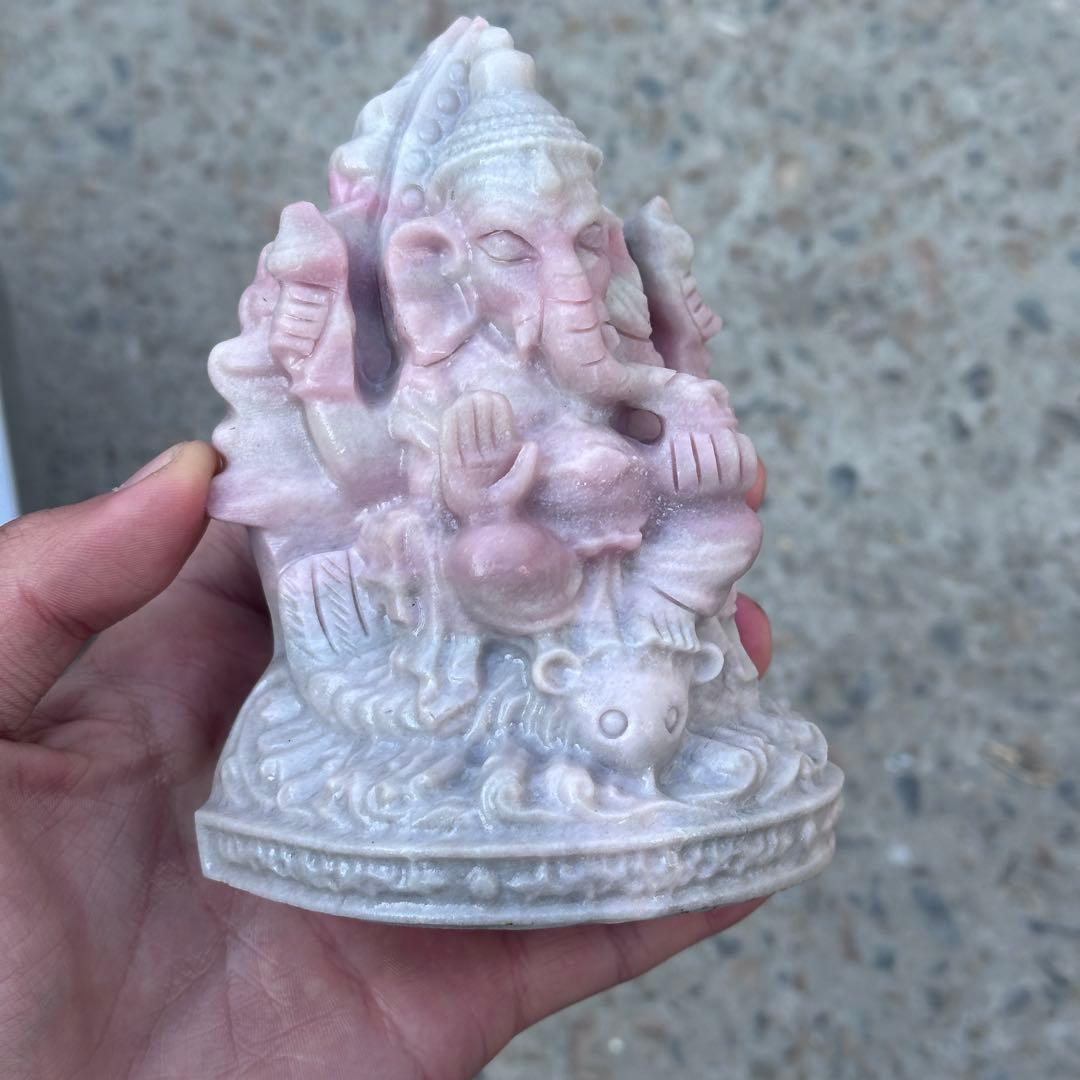 天然石ピンクオパールのガネーシャ　置物　ご購入前に在庫確認必要G.151