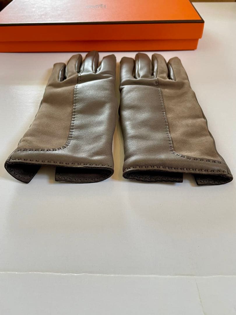 HERMESエルメスの革手袋＊カシミヤ内張＊エトープ＊エタン