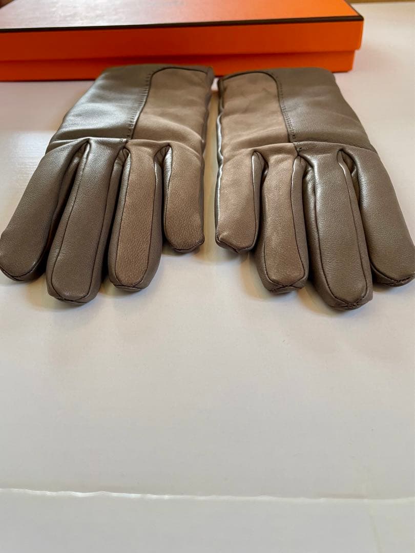 HERMESエルメスの革手袋＊カシミヤ内張＊エトープ＊エタン