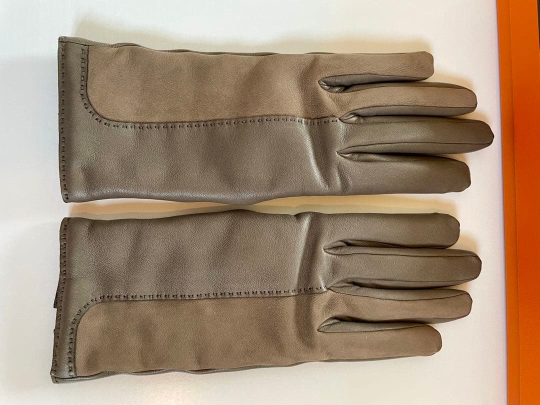 HERMESエルメスの革手袋＊カシミヤ内張＊エトープ＊エタン