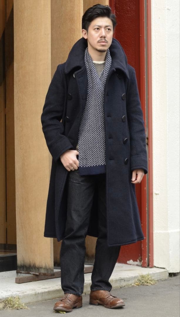 【美品】ANATOMICA ネイビー ウールピーコートロング