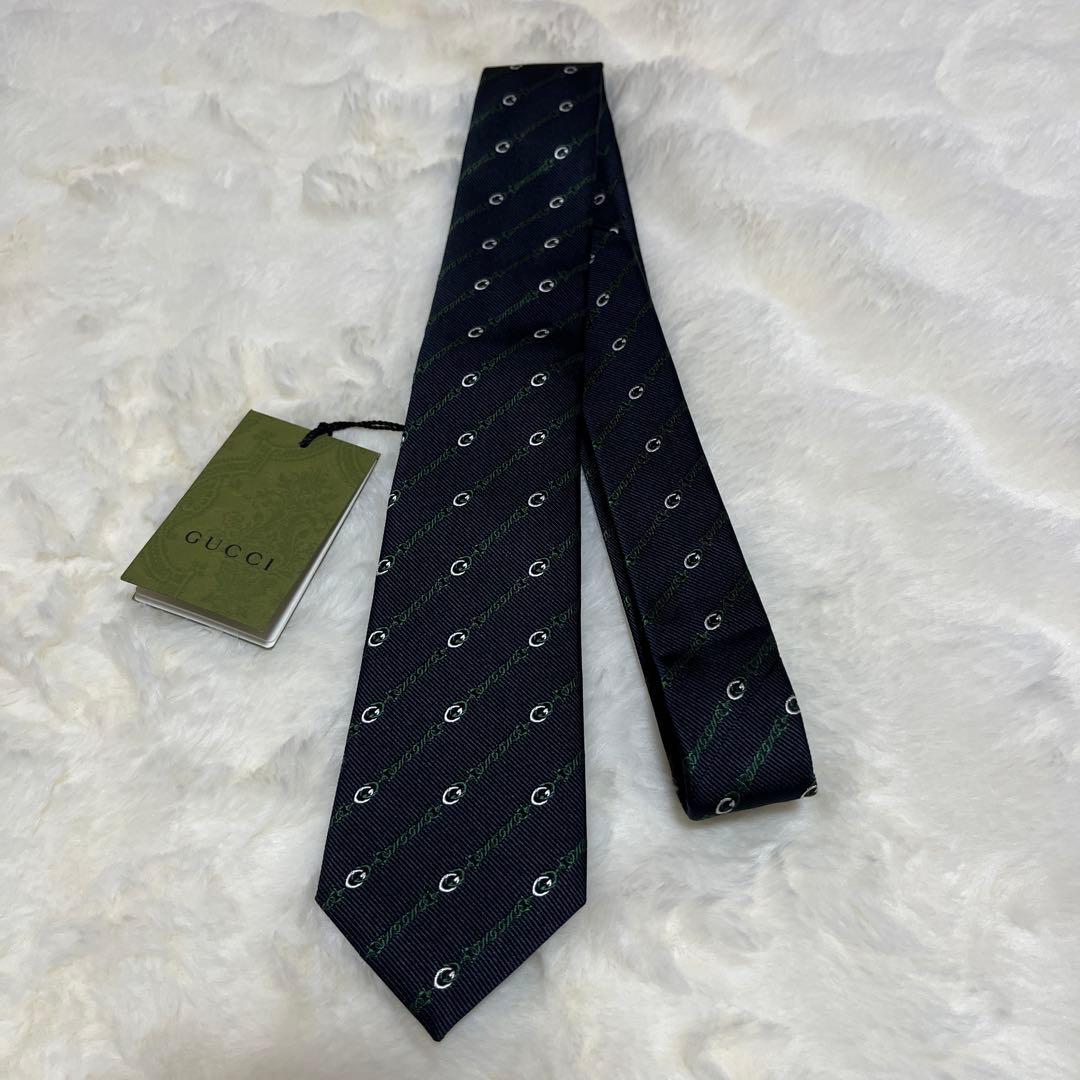 新品 GUCCI グッチ ネクタイ インターロッキングGチェーンシルク 現行品