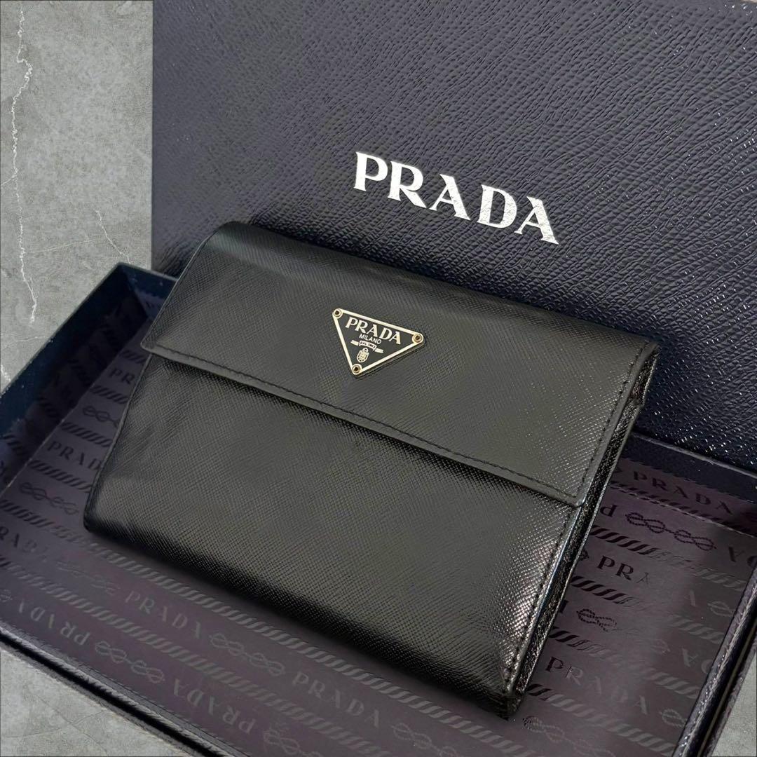 美品✨ PRADA プラダ 三つ折り財布 サフィアーノ ブラック 黒