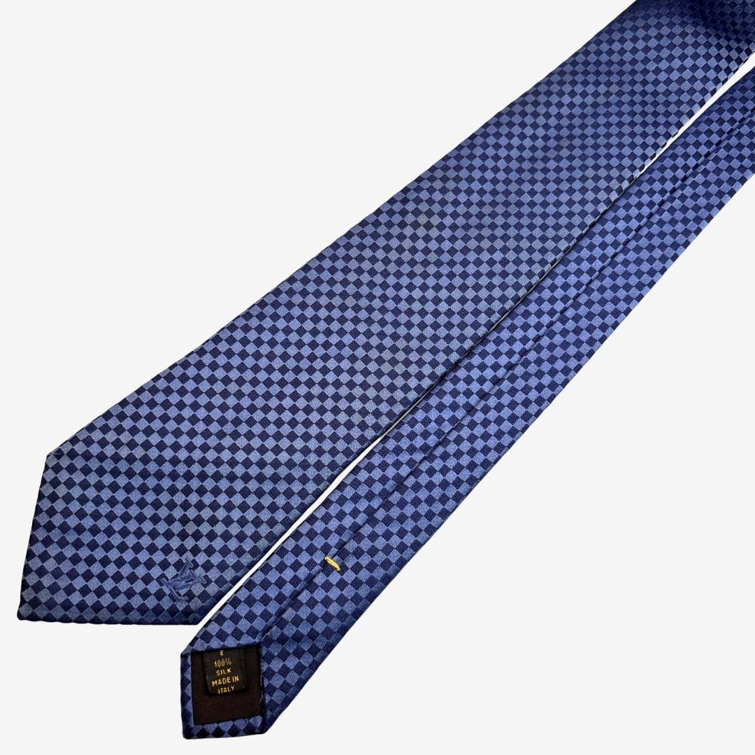 LOUIS VUITTON シルクネクタイ ダミエ柄 ブルー×ネイビー