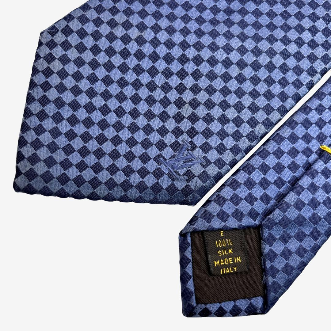 LOUIS VUITTON シルクネクタイ ダミエ柄 ブルー×ネイビー