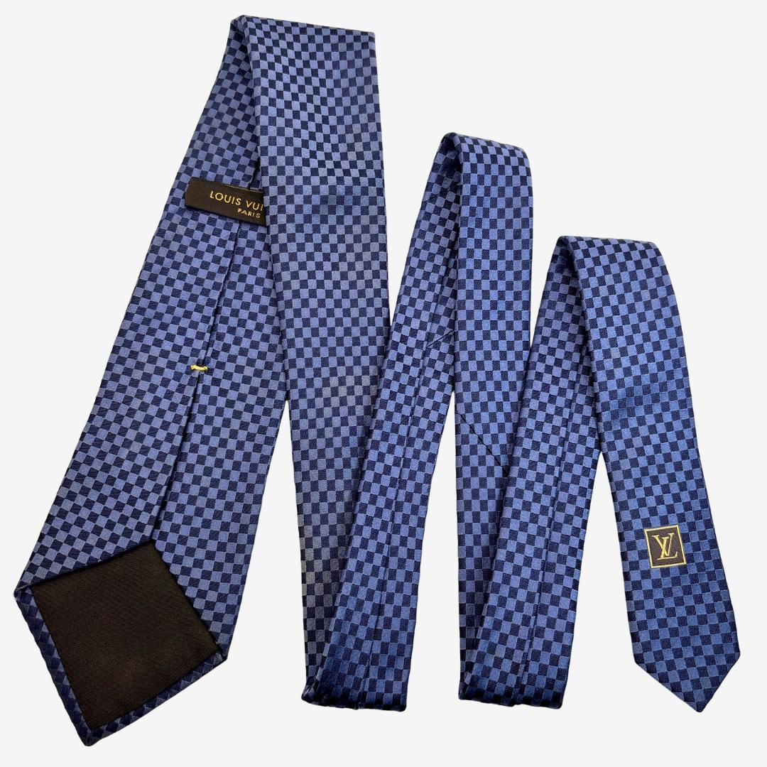 LOUIS VUITTON シルクネクタイ ダミエ柄 ブルー×ネイビー