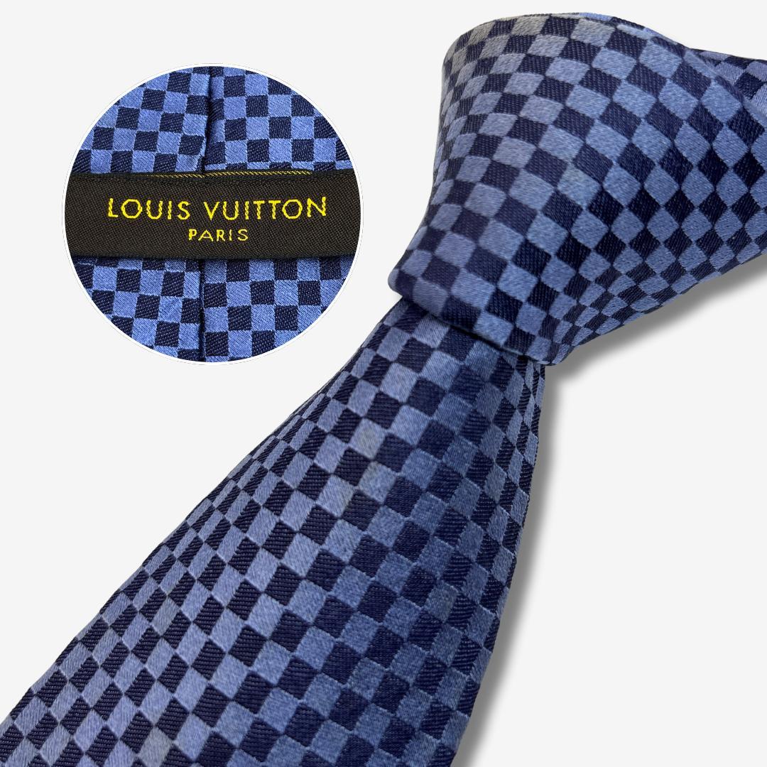 LOUIS VUITTON シルクネクタイ ダミエ柄 ブルー×ネイビー