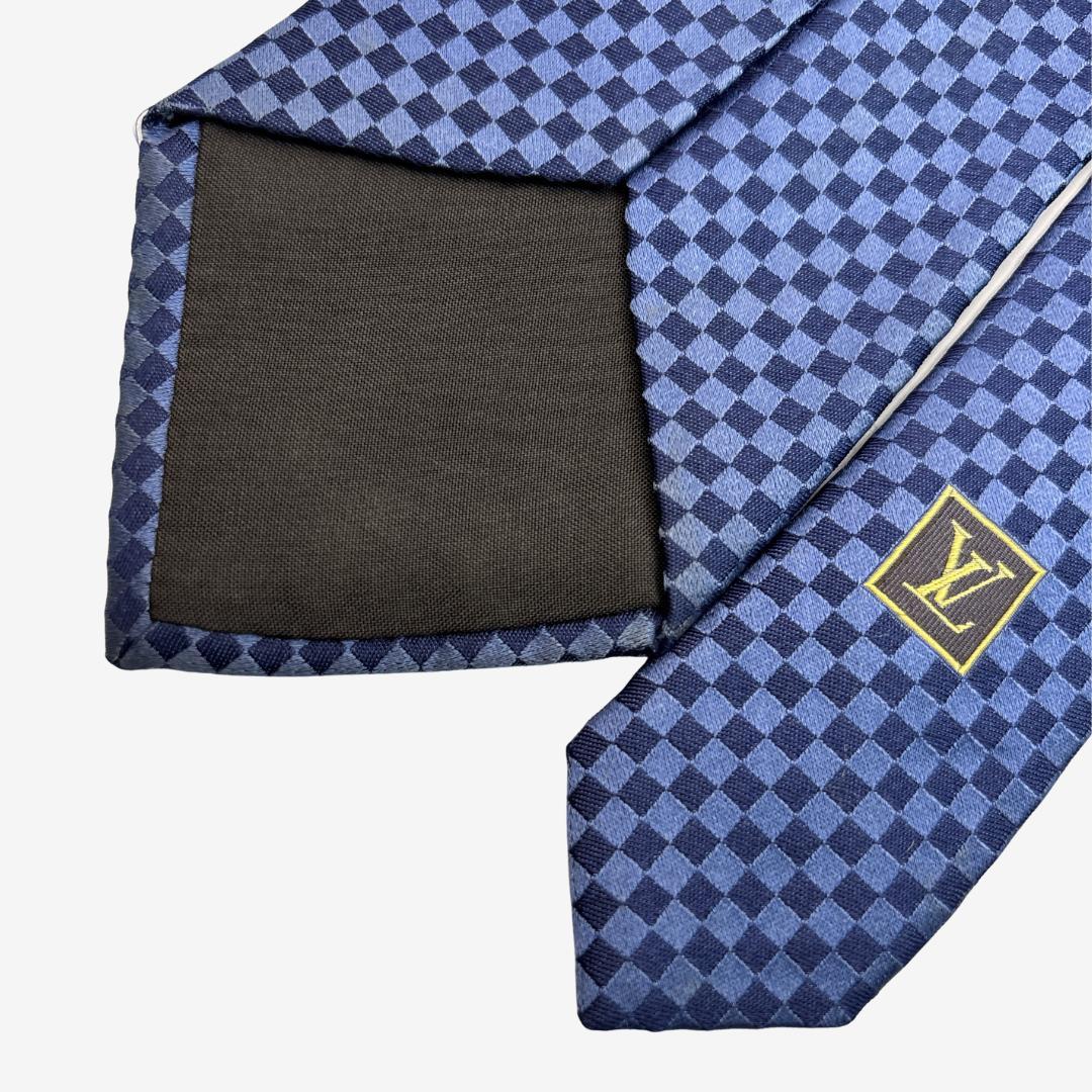 LOUIS VUITTON シルクネクタイ ダミエ柄 ブルー×ネイビー