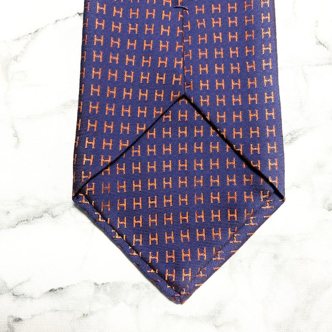 未使用！HERMES エルメス　ファソネ　H柄 パープル×オレンジ　現行ネクタイ