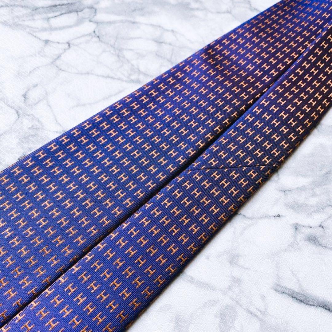 未使用！HERMES エルメス　ファソネ　H柄 パープル×オレンジ　現行ネクタイ