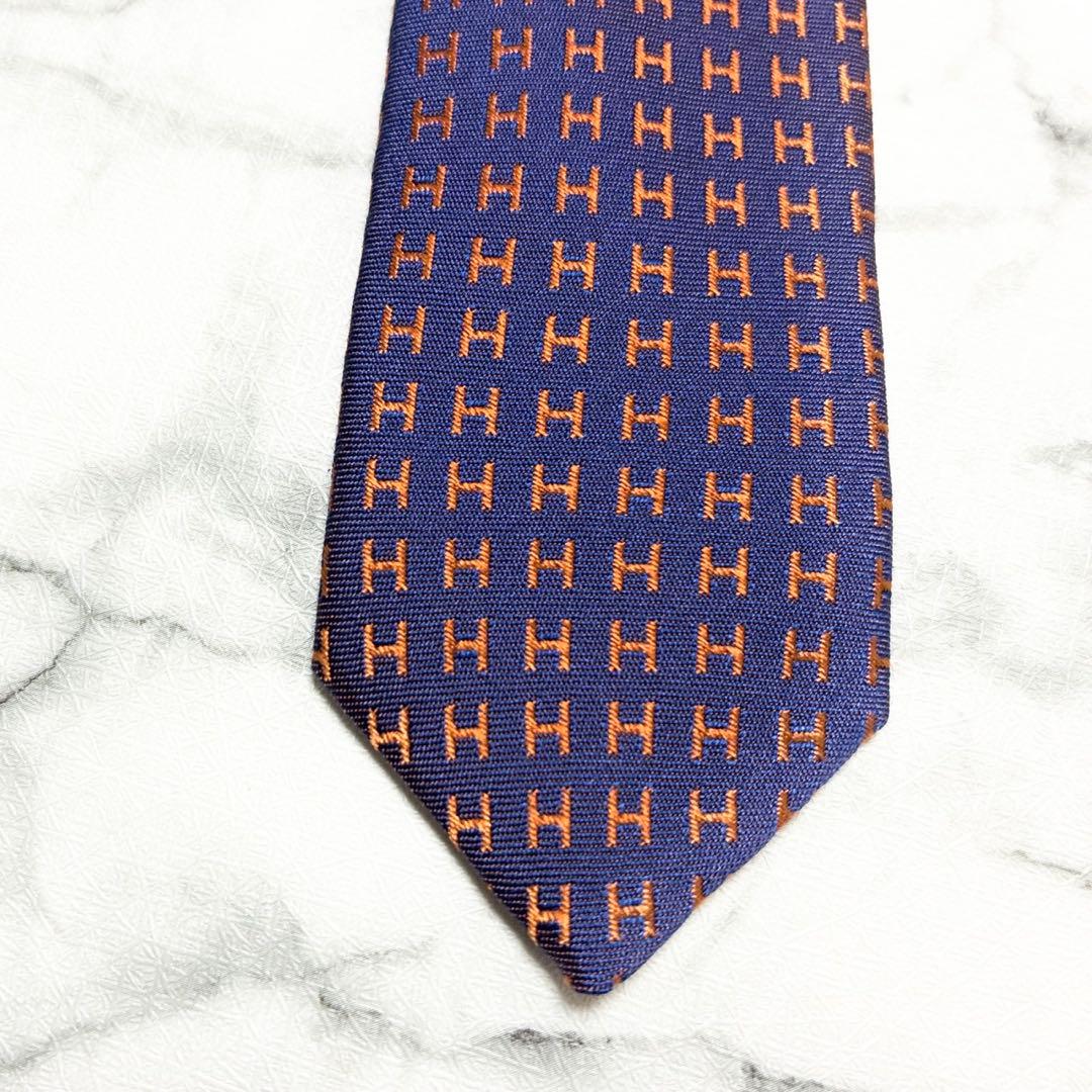 未使用！HERMES エルメス　ファソネ　H柄 パープル×オレンジ　現行ネクタイ