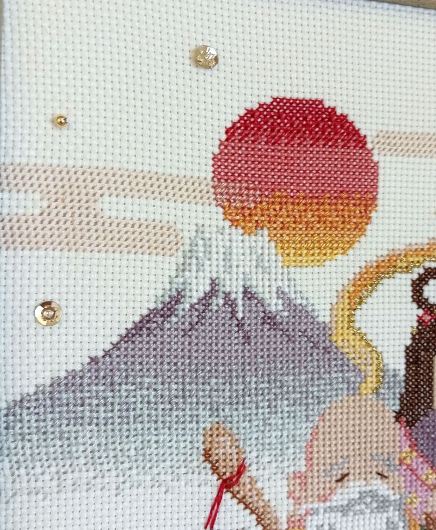 ◆完成品◆ホビーラホビーレクロスステッチフレーム〈七福神のしあわせ宝舟〉