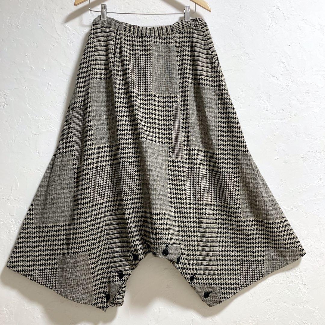 Y's　ワイズ　ヨウジヤマモト　サルエルパンツ　千鳥柄　ボタン　ワイド　M
