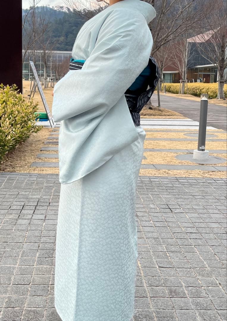 東レシルック　袷　色無地　水色　紋なし