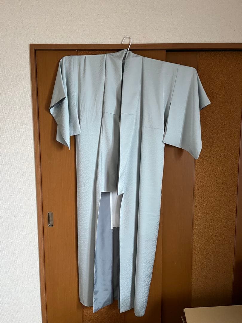 東レシルック　袷　色無地　水色　紋なし