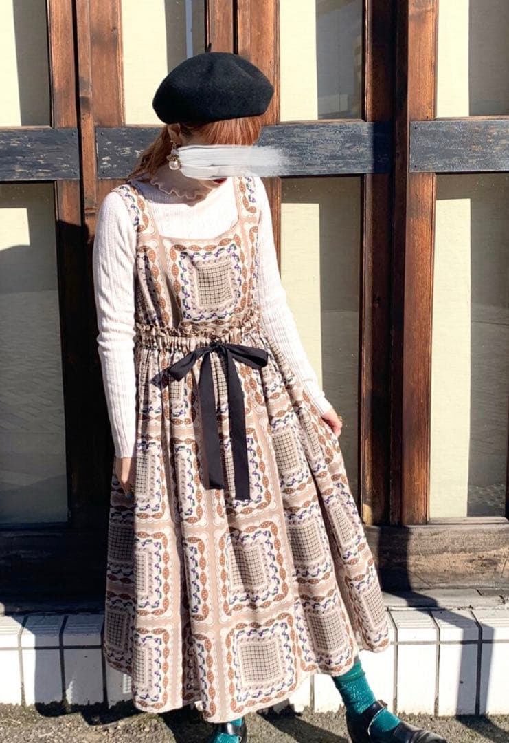 【peu pres】プープレ ハンカチオパールプリントワンピース ベージュ