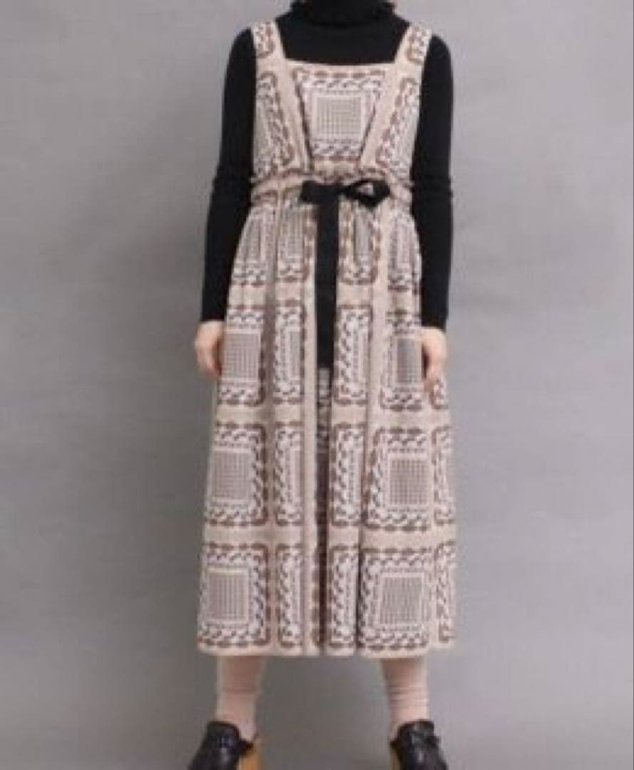 【peu pres】プープレ ハンカチオパールプリントワンピース ベージュ