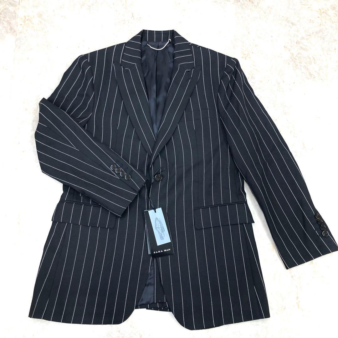 ZARA ストライプスーツ メンズ　ブラック　セット　テーラードジャケット