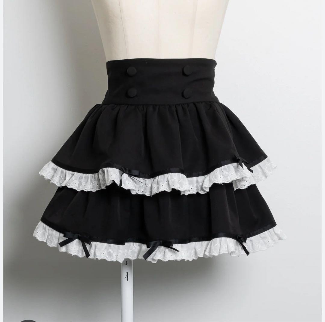 pium コットンフリルリボンティアードミニスカート ブラック