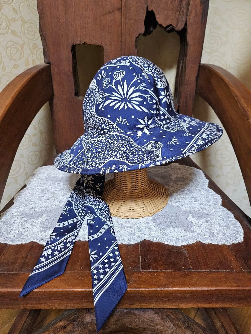 ネイビー 花柄 アウトドアハット