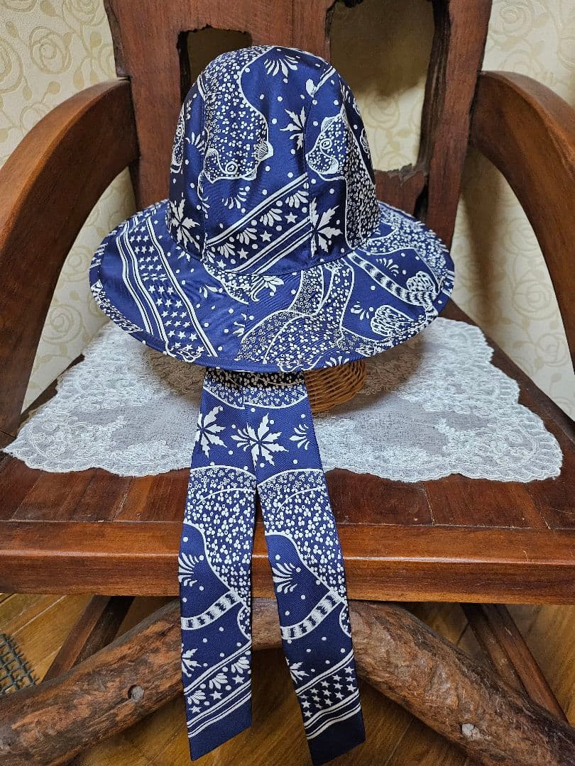 ネイビー 花柄 アウトドアハット