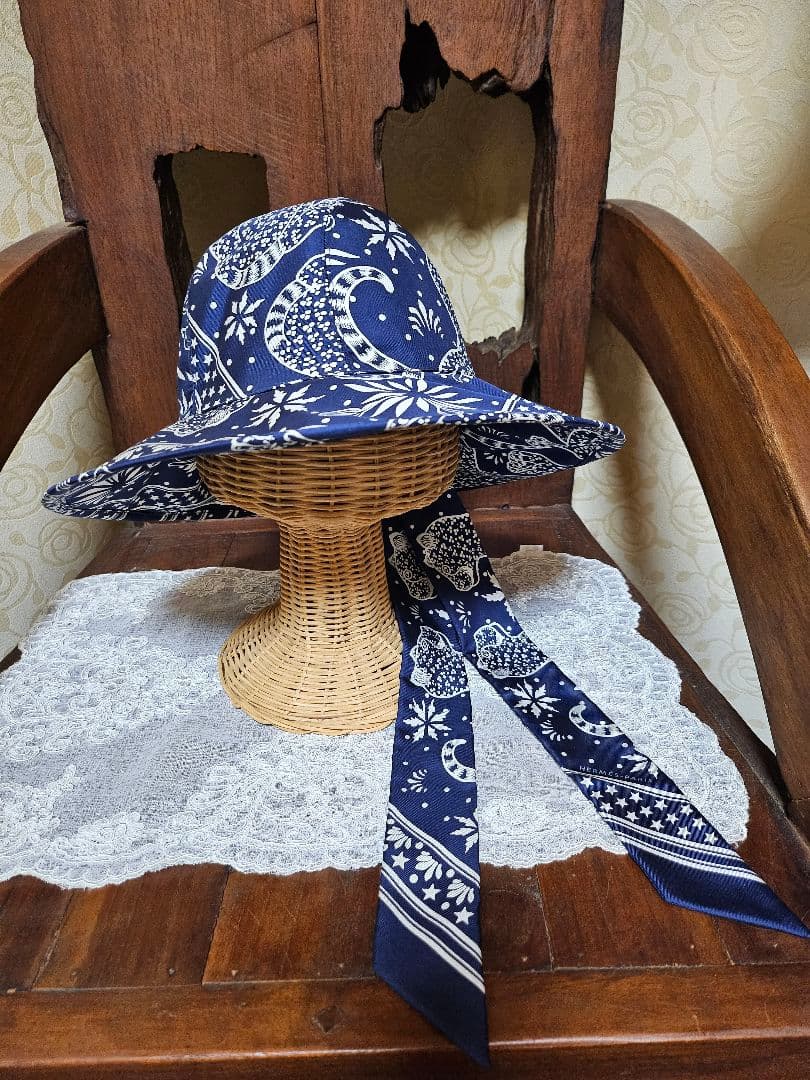 ネイビー 花柄 アウトドアハット