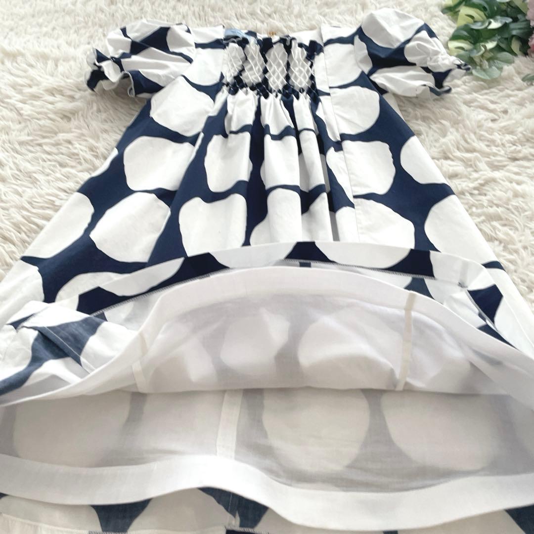 極美品✨ミミソル　ワンピース　水玉ドット　150 イタリア製 シャーリング 半袖