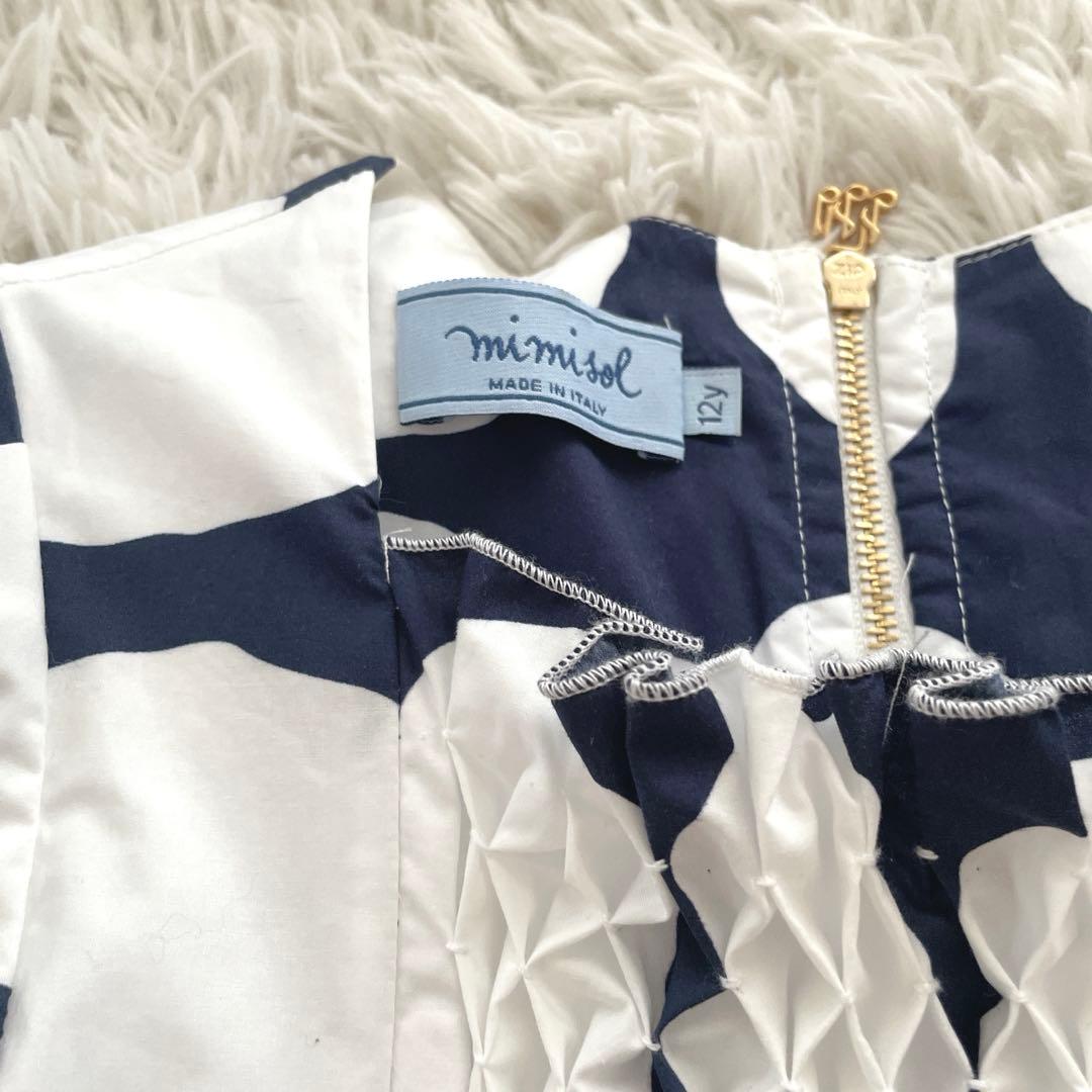 極美品✨ミミソル　ワンピース　水玉ドット　150 イタリア製 シャーリング 半袖