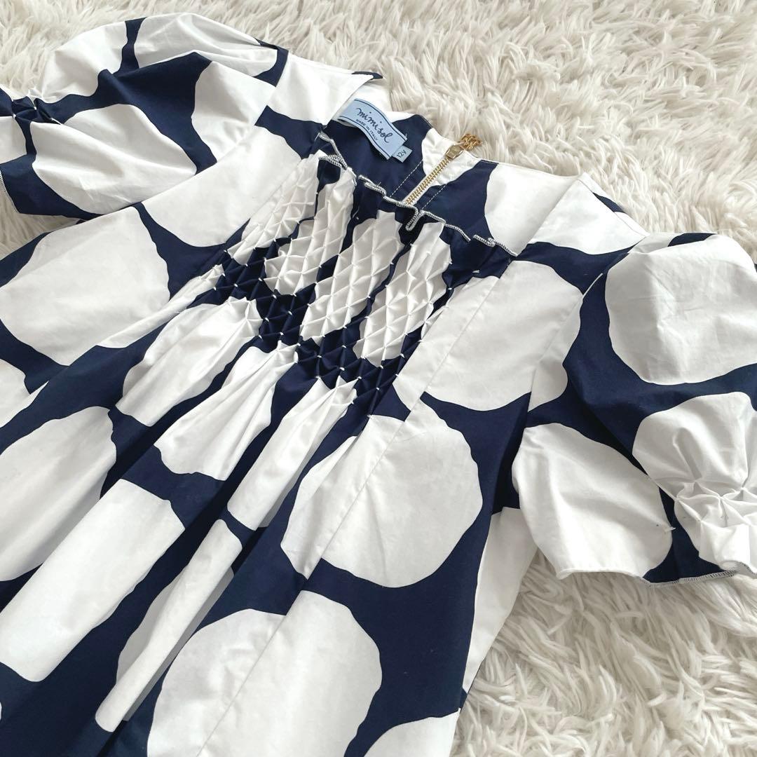 極美品✨ミミソル　ワンピース　水玉ドット　150 イタリア製 シャーリング 半袖