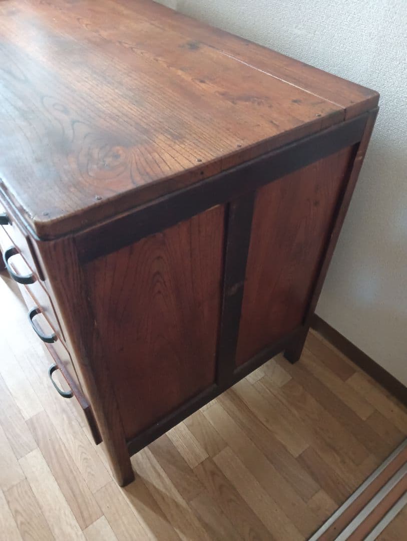 アンティーク木製和机 5引き出し ブラウン