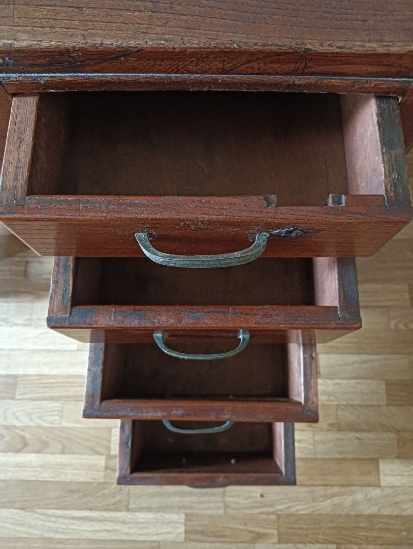 アンティーク木製和机 5引き出し ブラウン