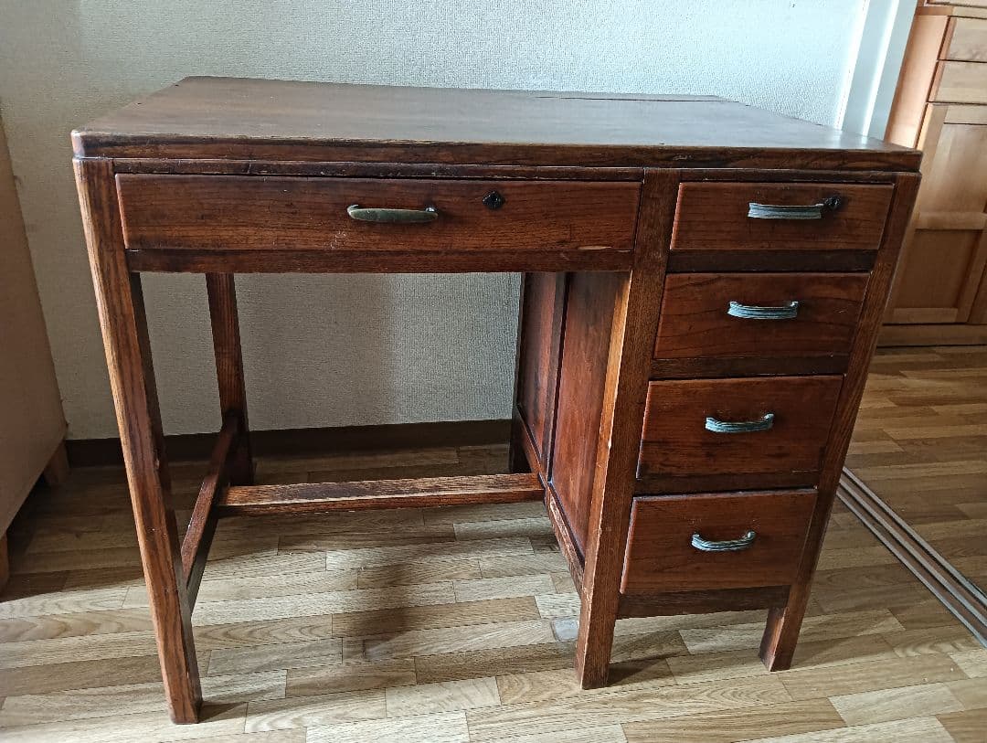 アンティーク木製和机 5引き出し ブラウン