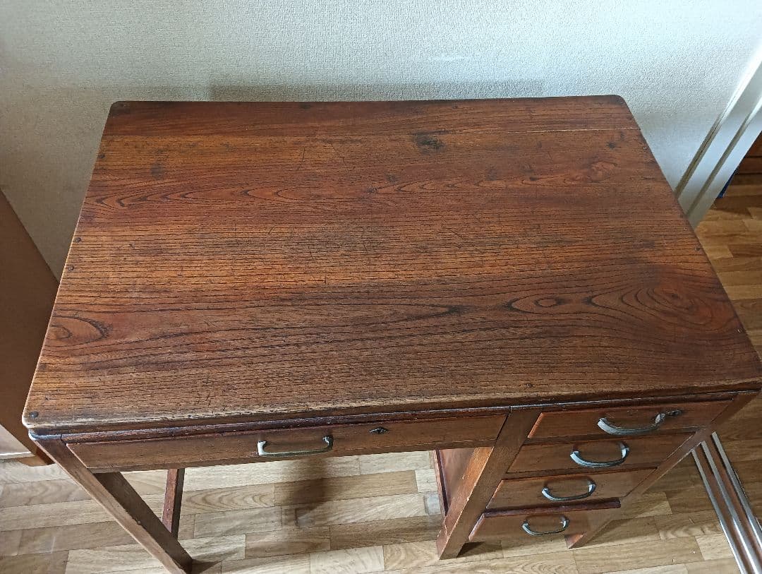 アンティーク木製和机 5引き出し ブラウン