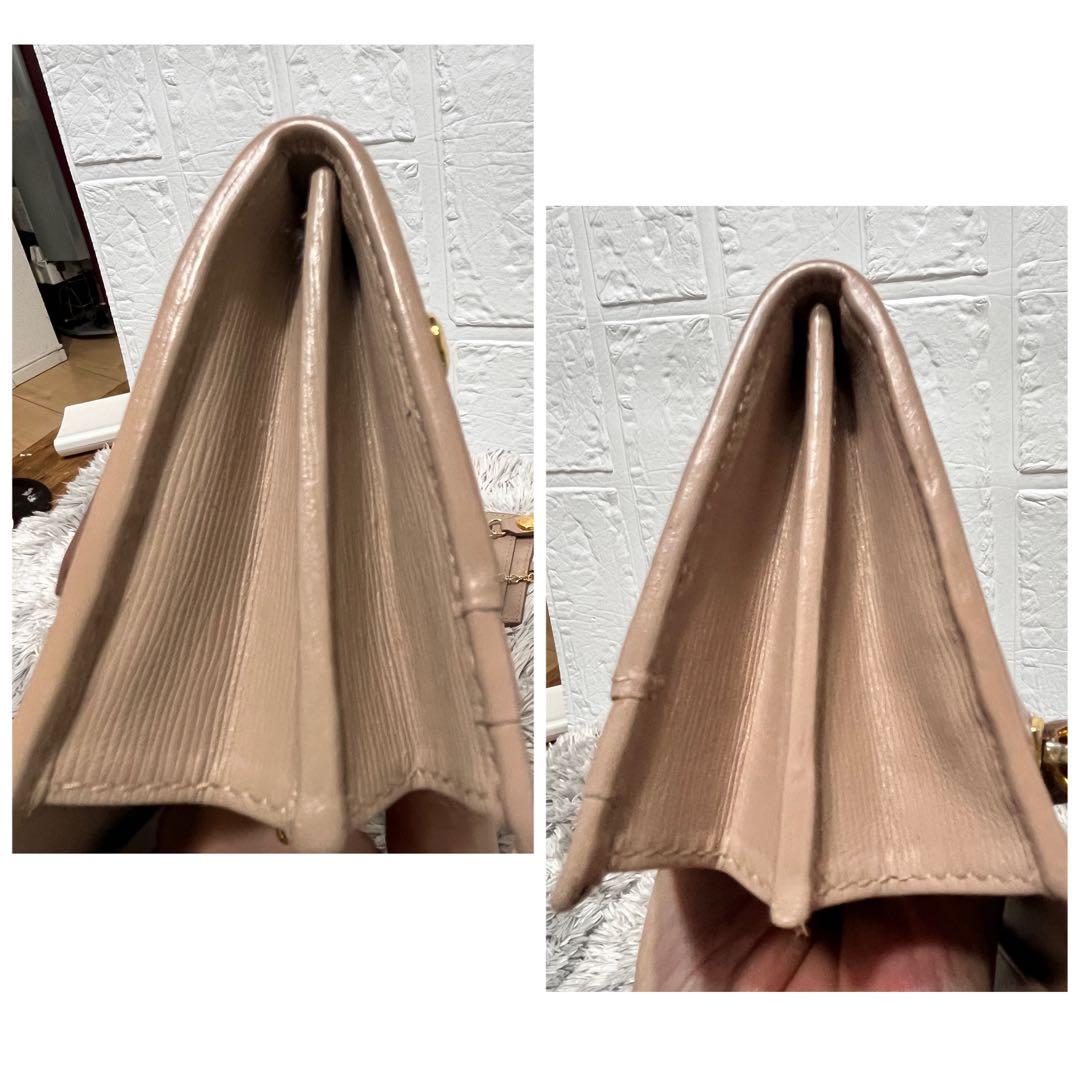 美品✨PRADA 長財布　バイカラー　メタルロゴ　カードケース　ヌードベージュ