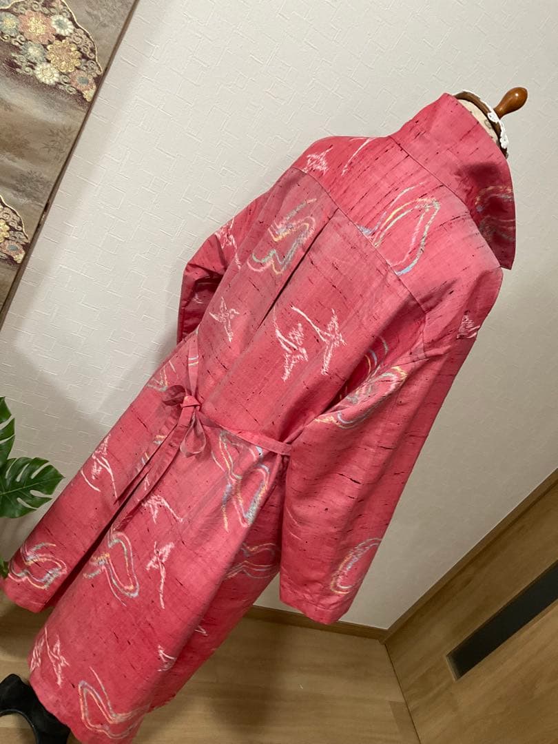 着物リメイク❣️ぴんくの紬からシャツカラーコート❣️