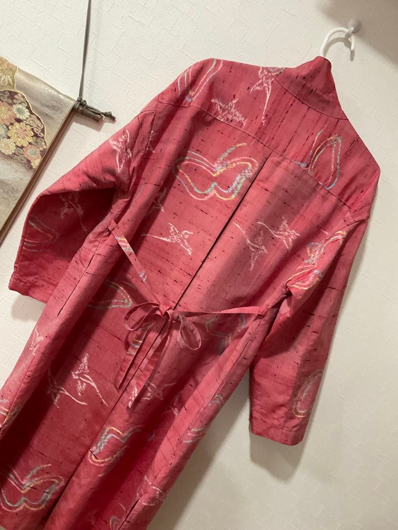 着物リメイク❣️ぴんくの紬からシャツカラーコート❣️