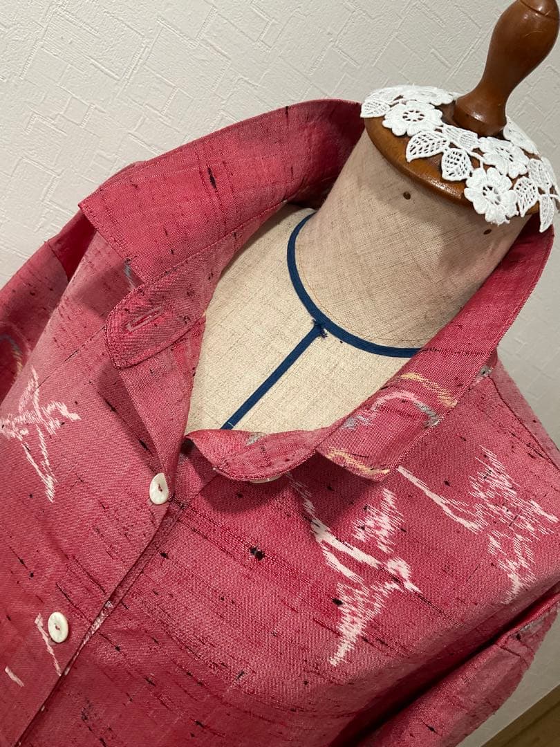 着物リメイク❣️ぴんくの紬からシャツカラーコート❣️