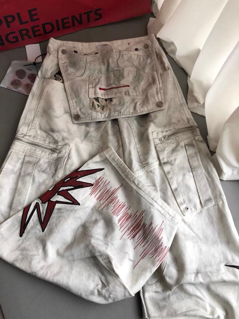 EMOBROTHER オーバーオール 取り外し可能　ホワイトカーゴパンツ