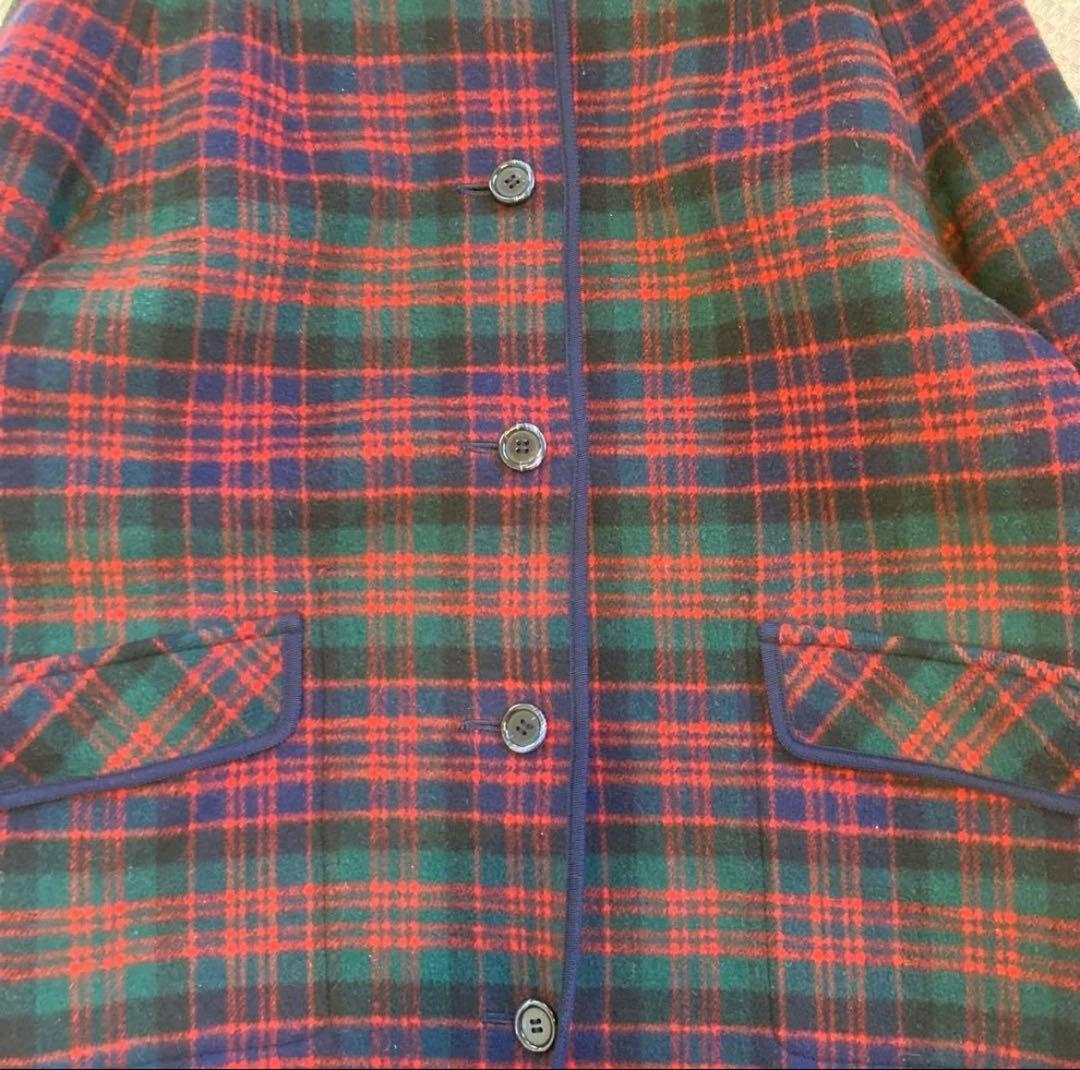 チェック柄ロングコート（ネイビー）