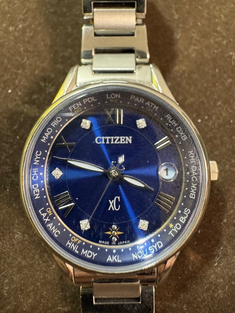 ⌚️シチズン xCエコドライブ電波ティタニアラインハッピーフライト青夜⭐️文字盤