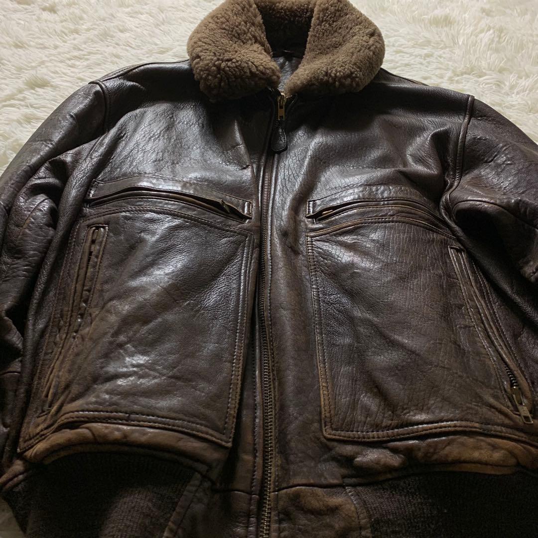 【雰囲気抜群】vintage フライトジャケット G-1 羊革　襟ボア ブラウン