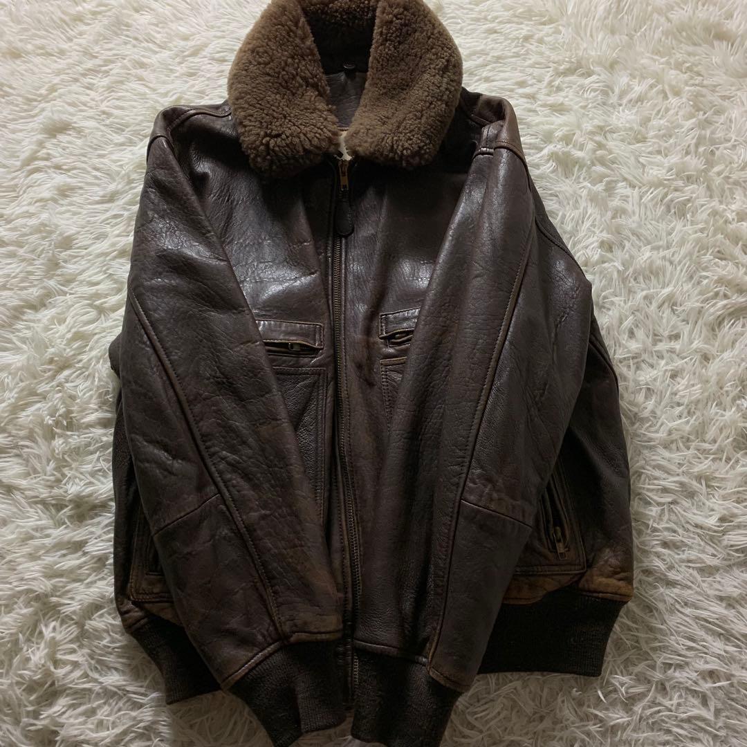 【雰囲気抜群】vintage フライトジャケット G-1 羊革　襟ボア ブラウン