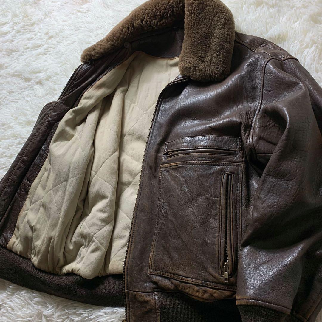 【雰囲気抜群】vintage フライトジャケット G-1 羊革　襟ボア ブラウン
