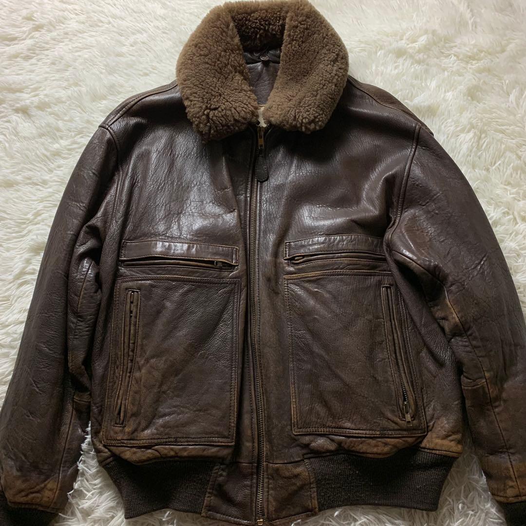 【雰囲気抜群】vintage フライトジャケット G-1 羊革　襟ボア ブラウン
