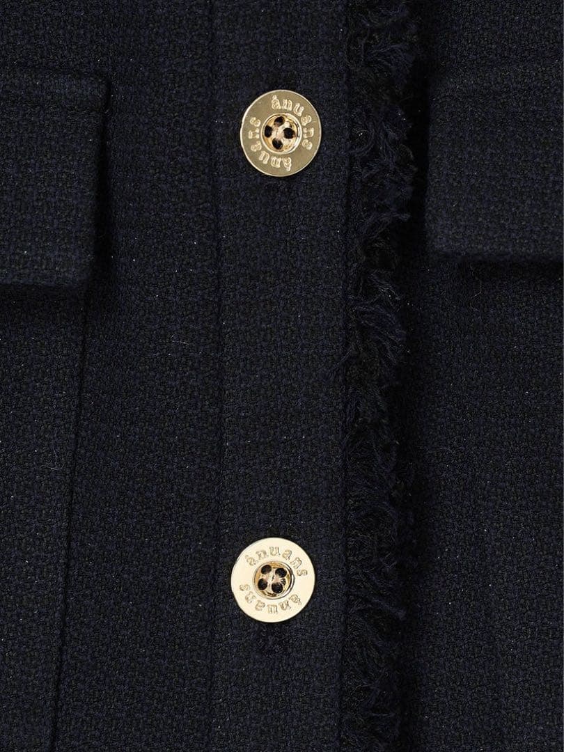 anuans ツイードノーカラーフォルムジャケット　ネイビー