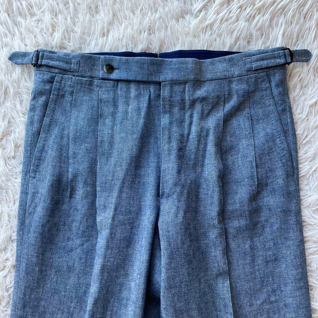 【美品 イタリア製 L】スティレラティーノ　スラックス　ブルー　コットン100%