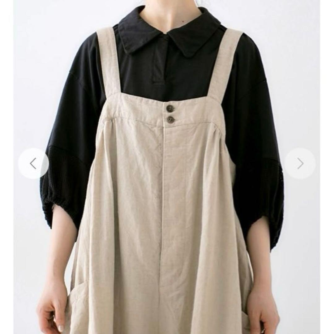 ネストローブ　ブラックリネンワイドサロペット