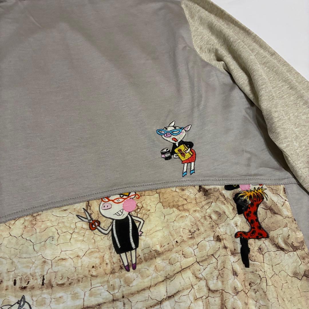 日本製　OLLEBOREBLA　切替チュニック　働くぶたさん　コットン　長袖