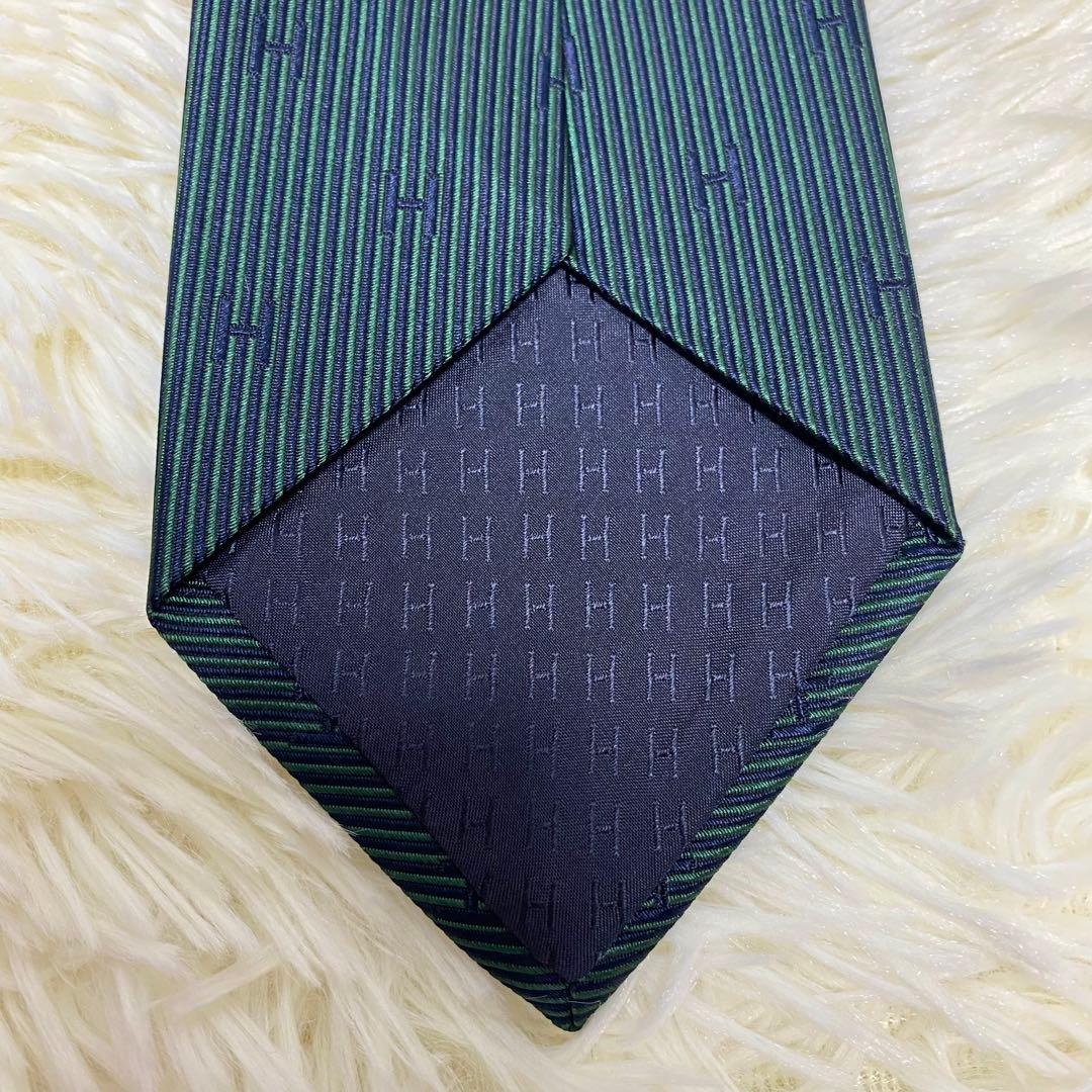 HERMES ファソネ H柄 シルクネクタイ グリーン系　エルメス　希少 ロゴ